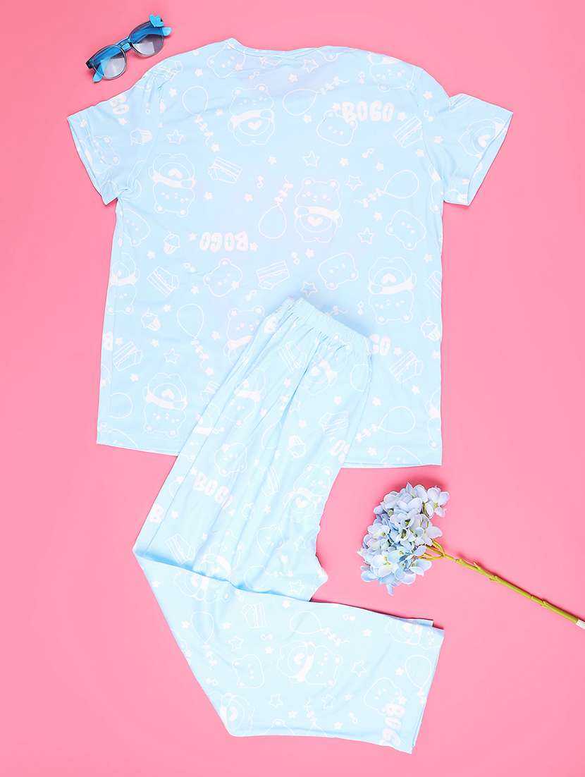 blue  cotton pyjama set nightwear - 22417936 -  Standard Image - 2