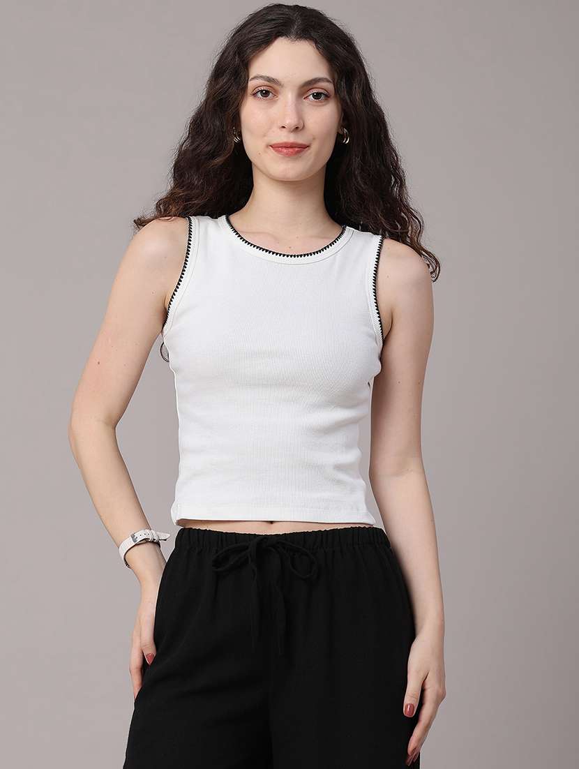 women embroidered sleeveless crop top - 22419559 -  Standard Image - 2