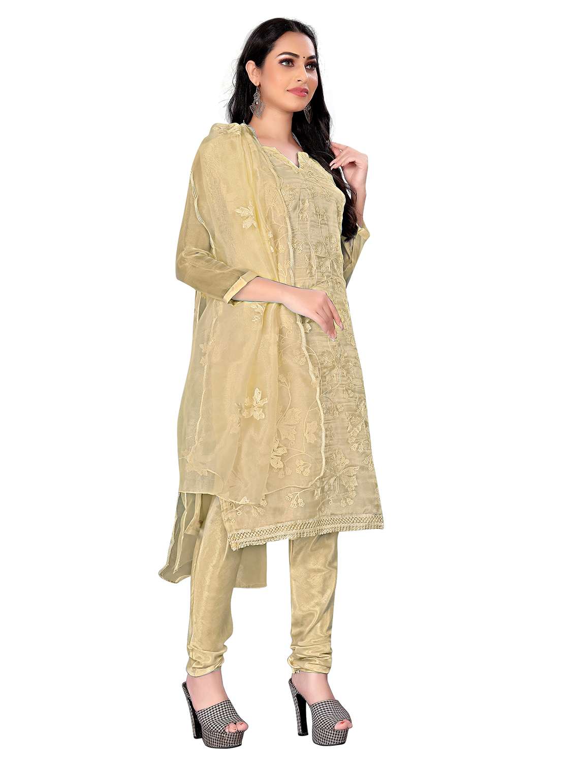 women solid with work unstitched suit set - 22419990 -  Standard Image - 2