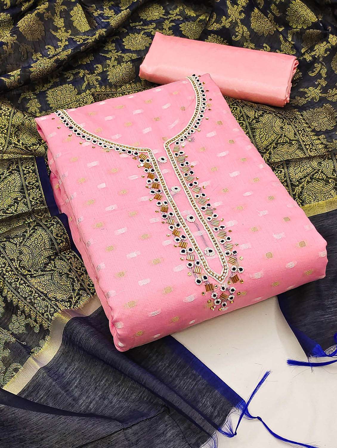 women self design unstitched suit set