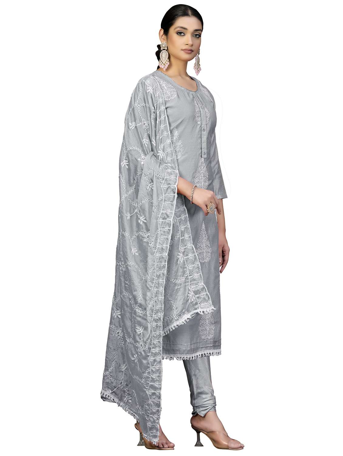 Women Solid With Work Unstitched Suit Set - 22420343 -  Standard Image - 2