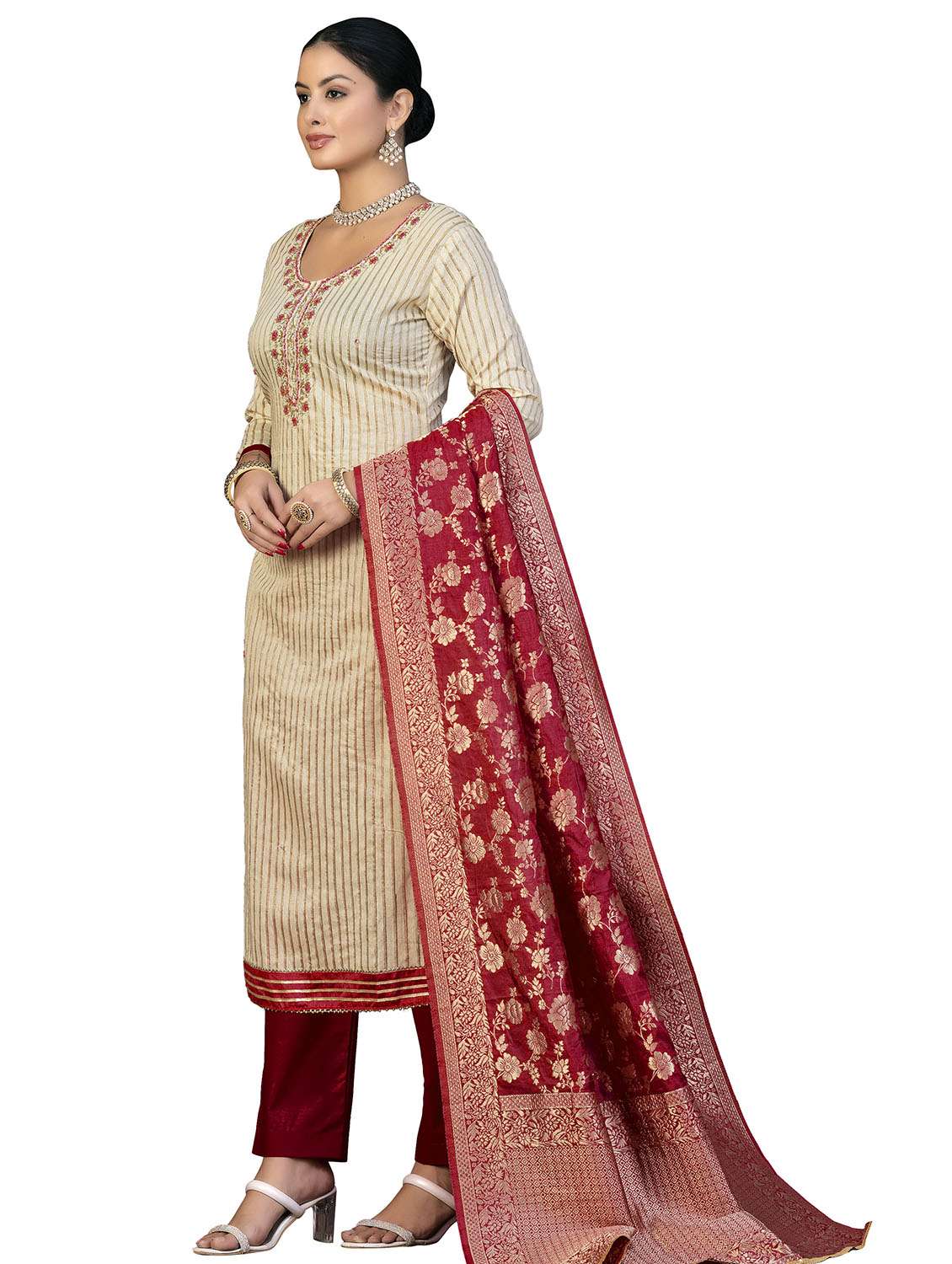 women striped embroidered unstitched suit set - 22420665 -  Standard Image - 2