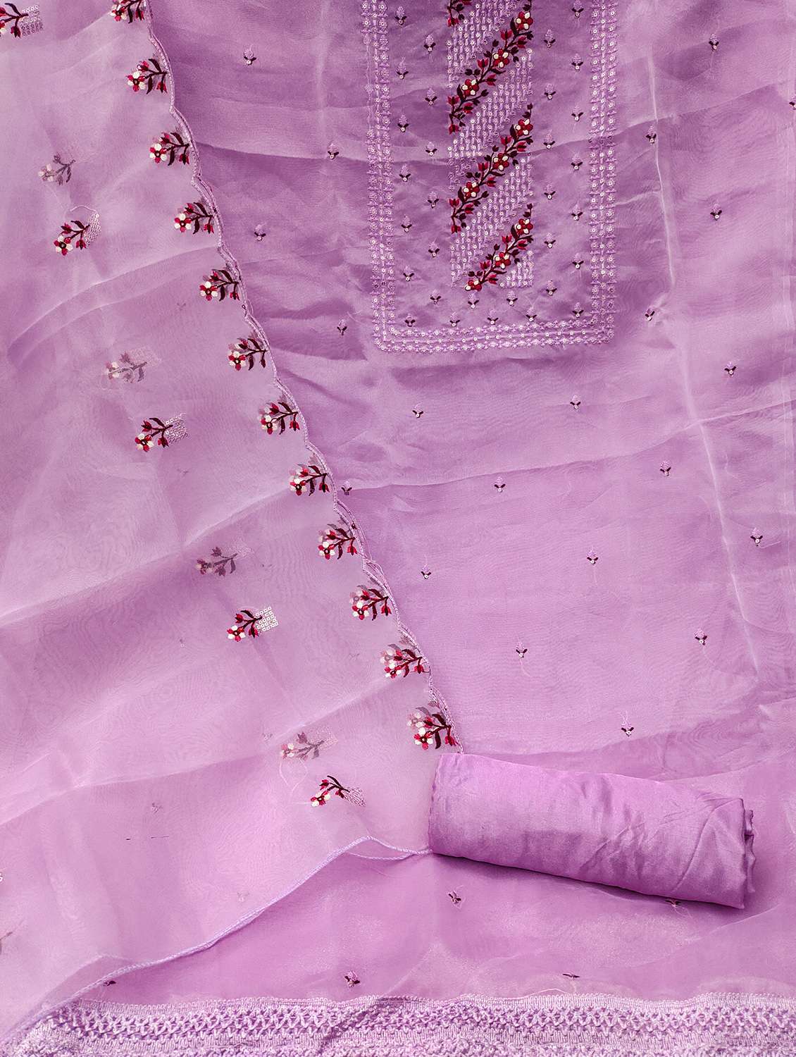 Women Solid With Work Unstitched Suit Set - 22420692 -  Standard Image - 2
