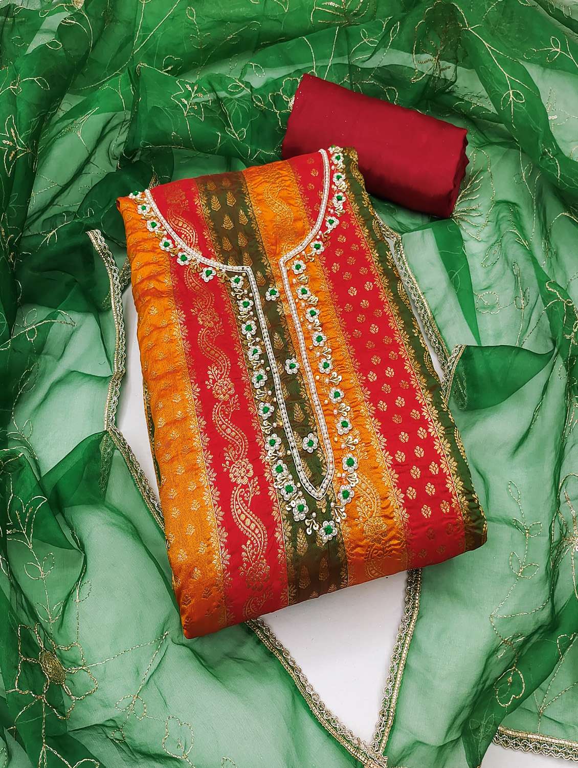 women self design unstitched suit set