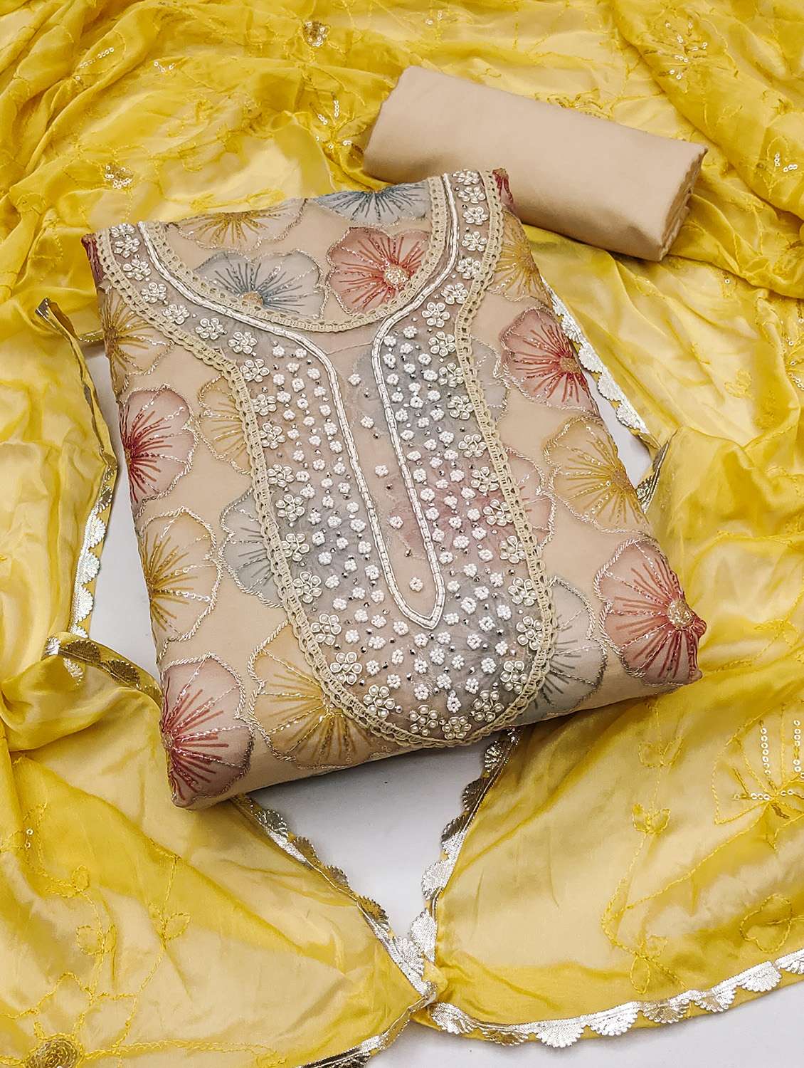 women floral printed unstitched suit set