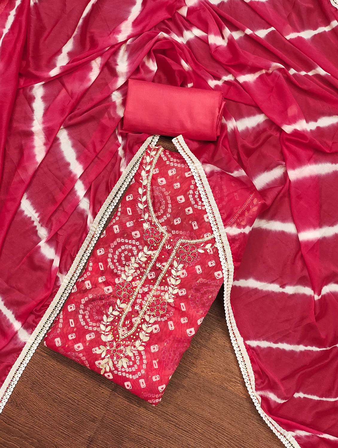 women bandhani printed unstitched suit set - 22421099 -  Standard Image - 2