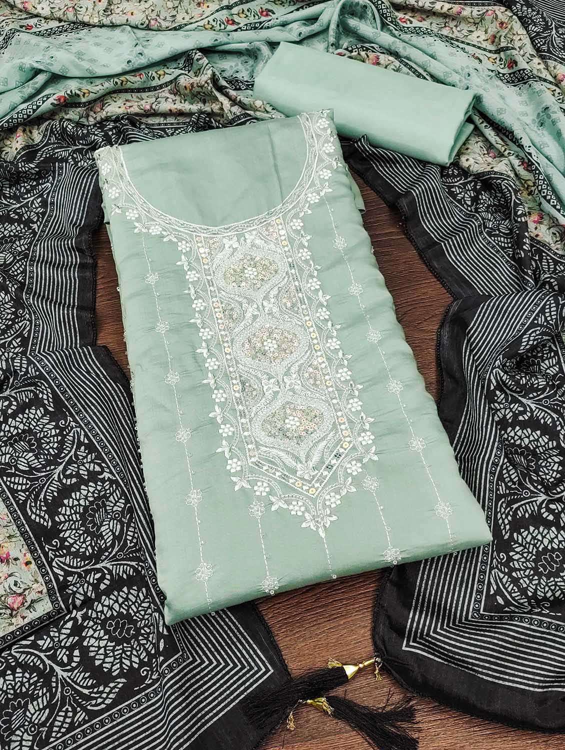 women solid with work unstitched suit set