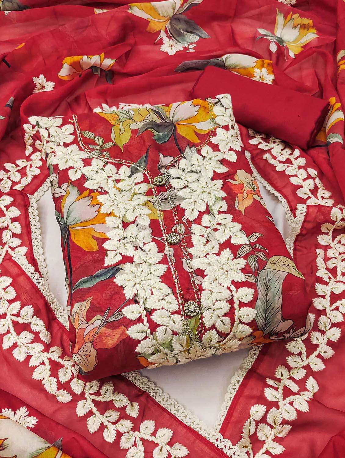women floral printed unstitched suit set