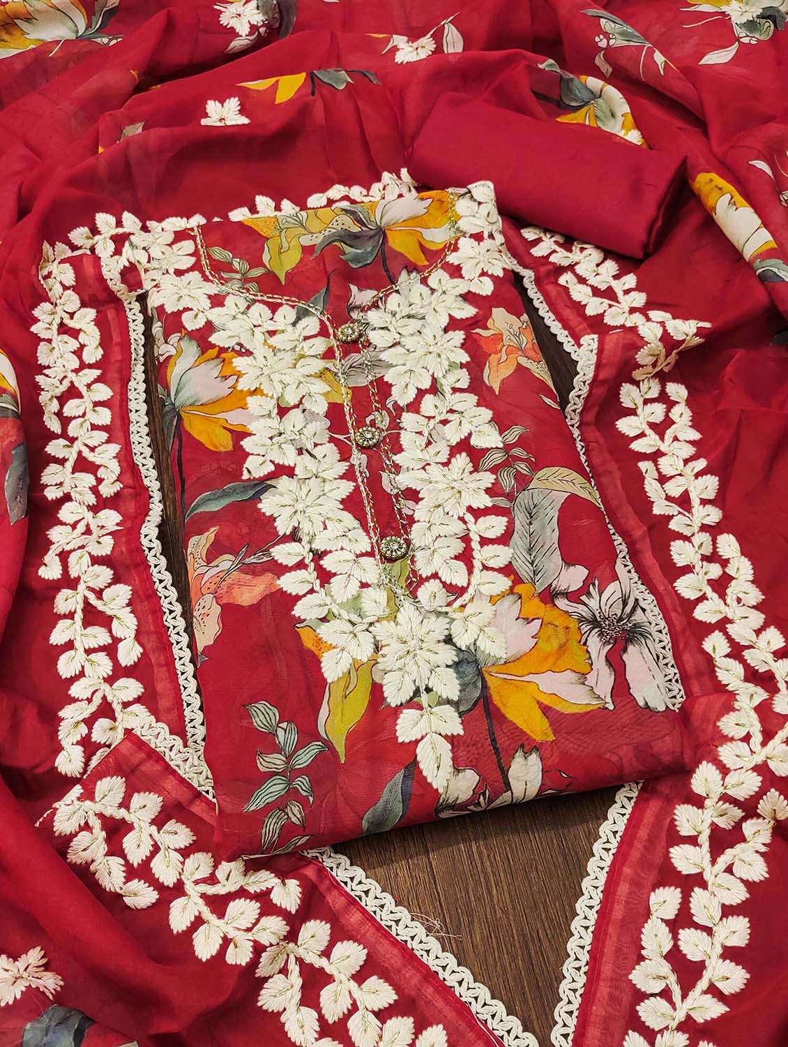 women floral printed unstitched suit set