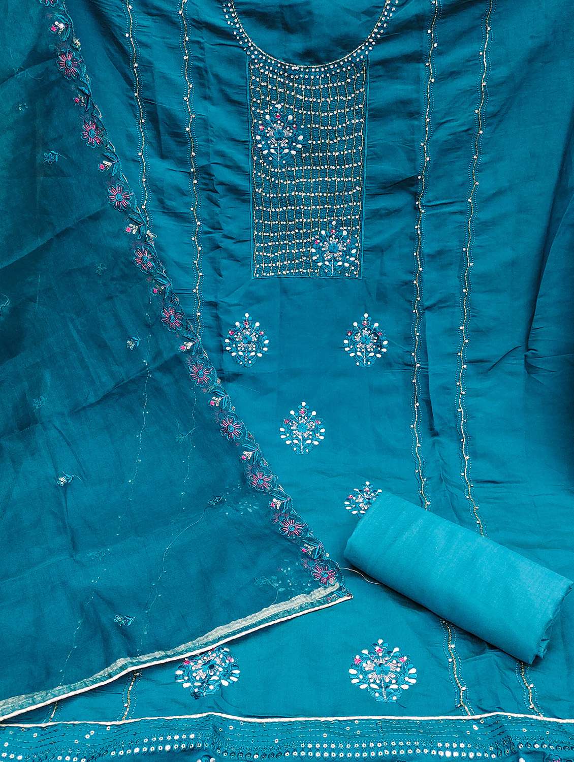 women solid with work unstitched suit set - 22421377 -  Standard Image - 2