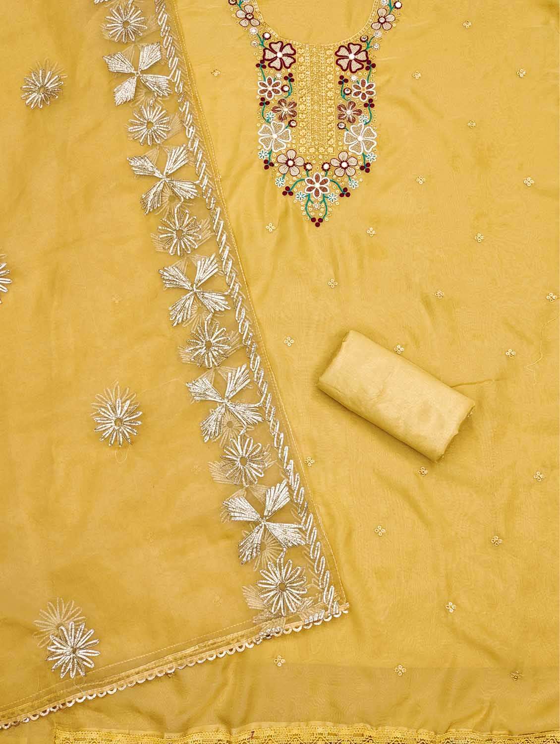 Women Solid With Work Unstitched Suit Set - 22421420 -  Standard Image - 2