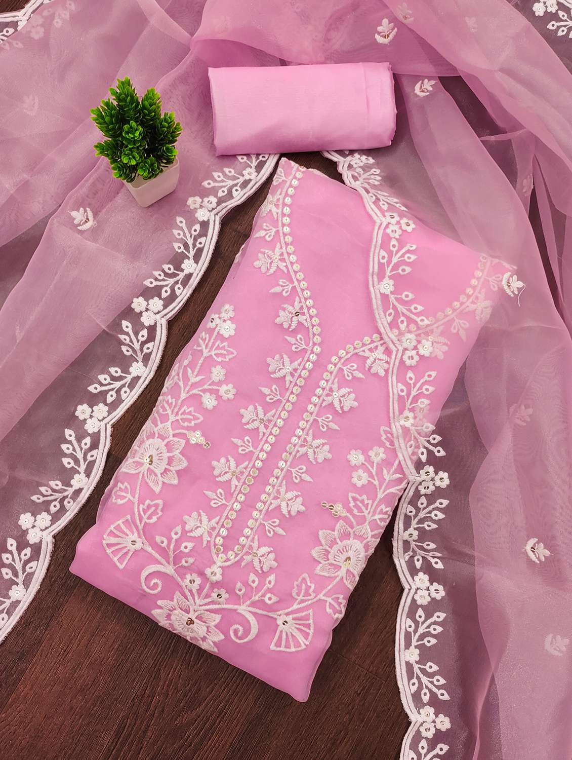 women solid with work unstitched suit set