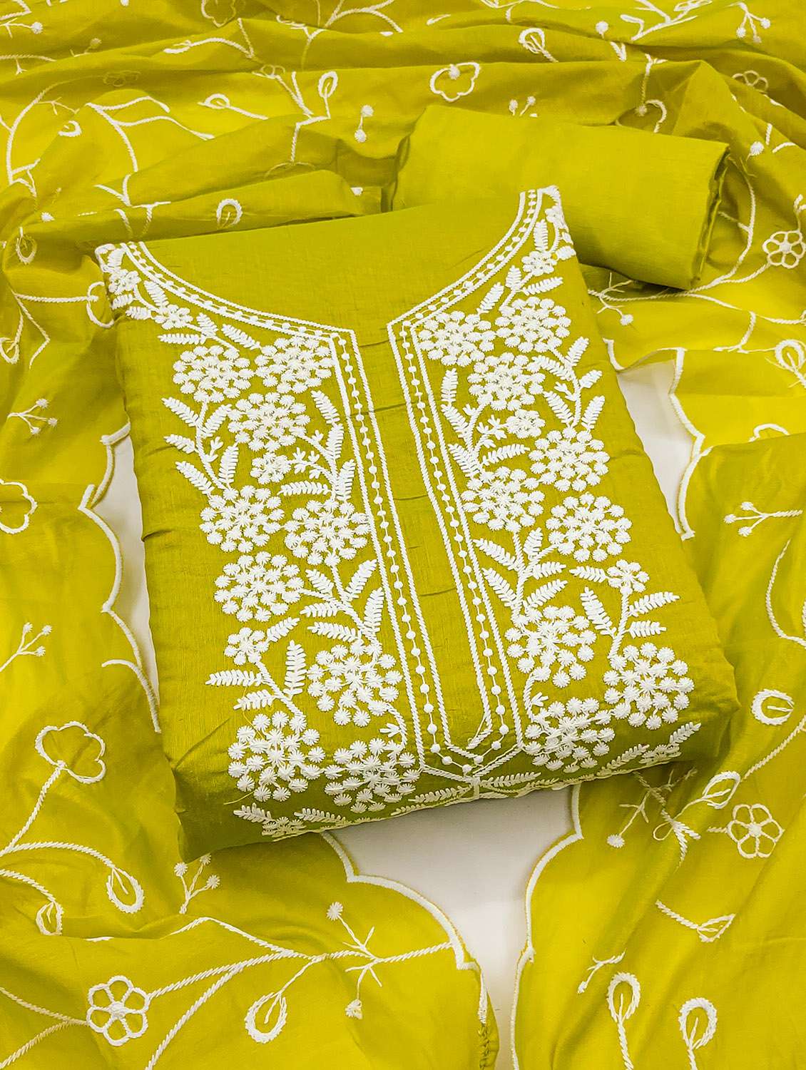 women solid with work unstitched suit set