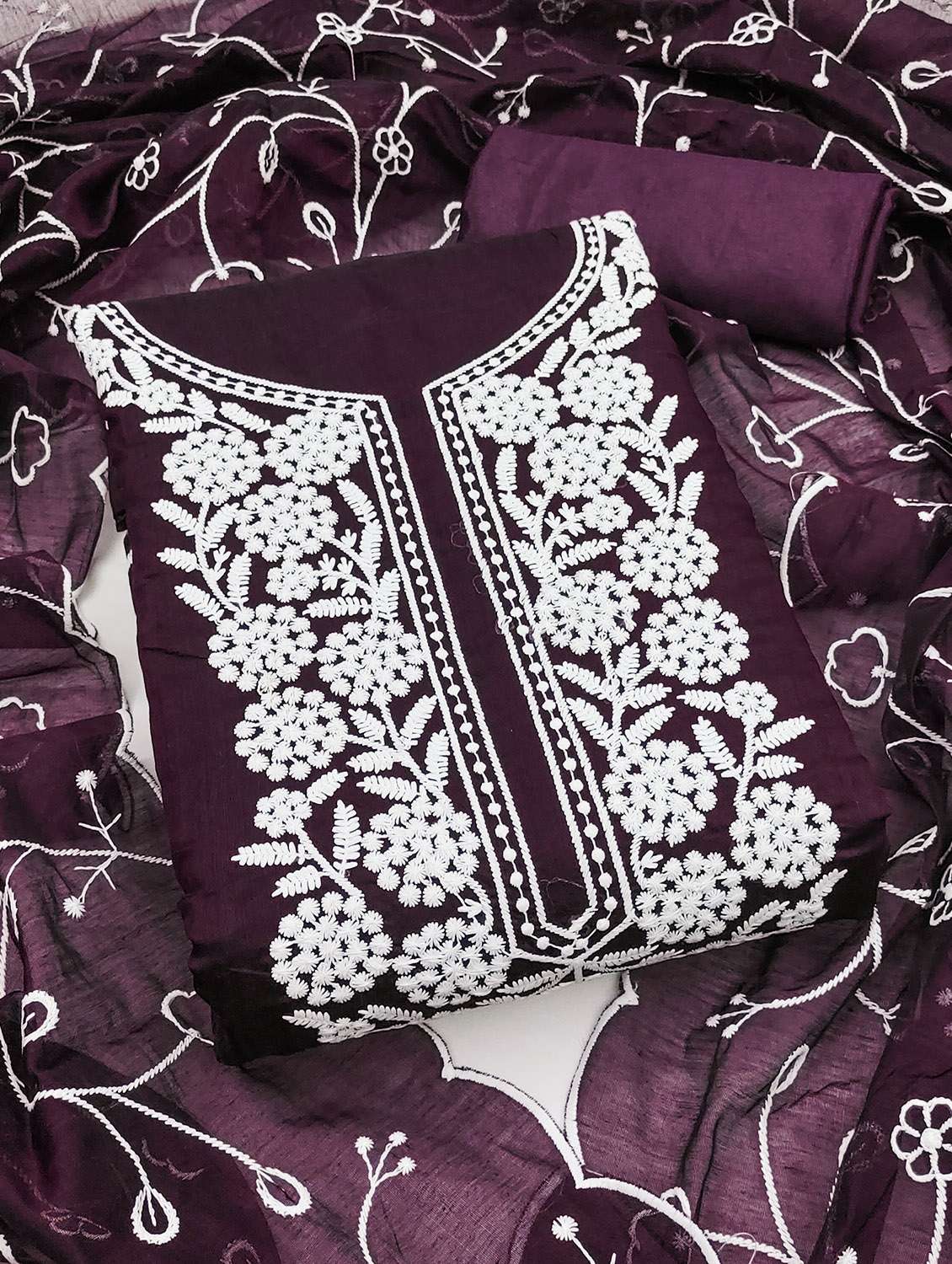 women solid with work unstitched suit set