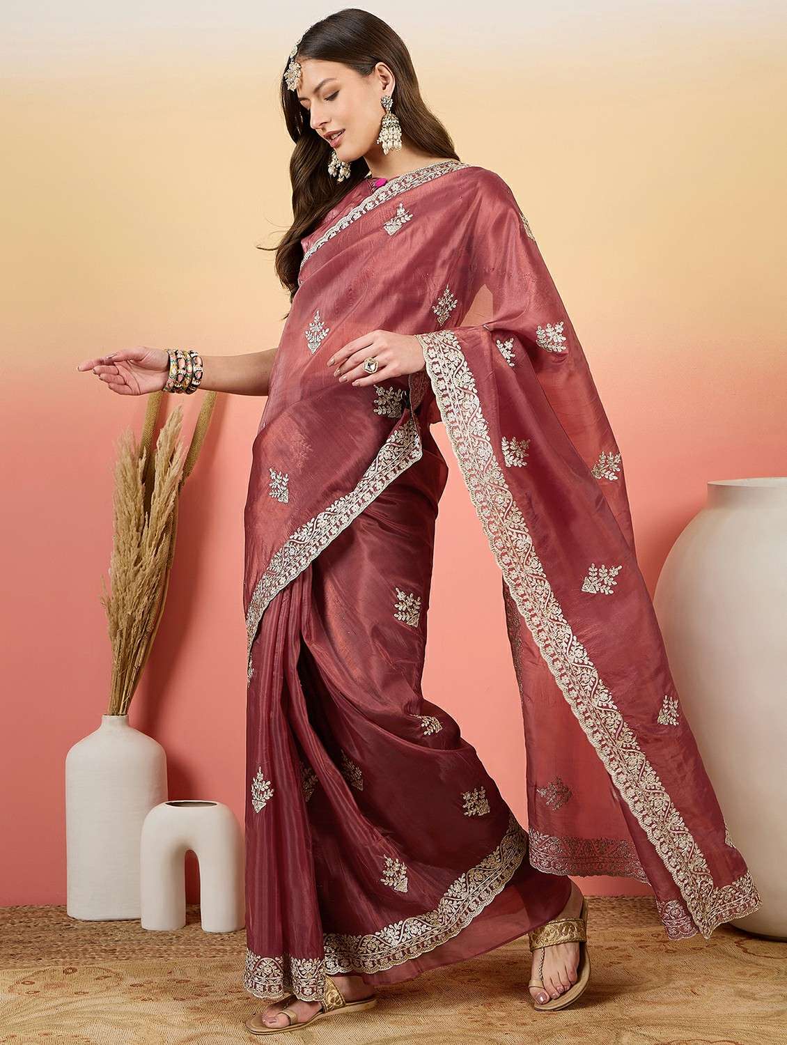 women solid with work embroidered saree with blouse - 22424696 -  Standard Image - 2