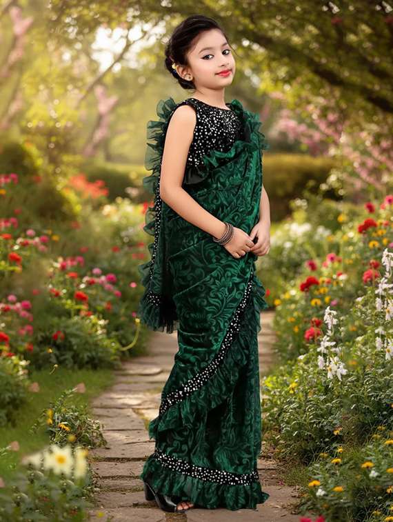 girls self design ready to wear saree - 22425047 -  Standard Image - 2