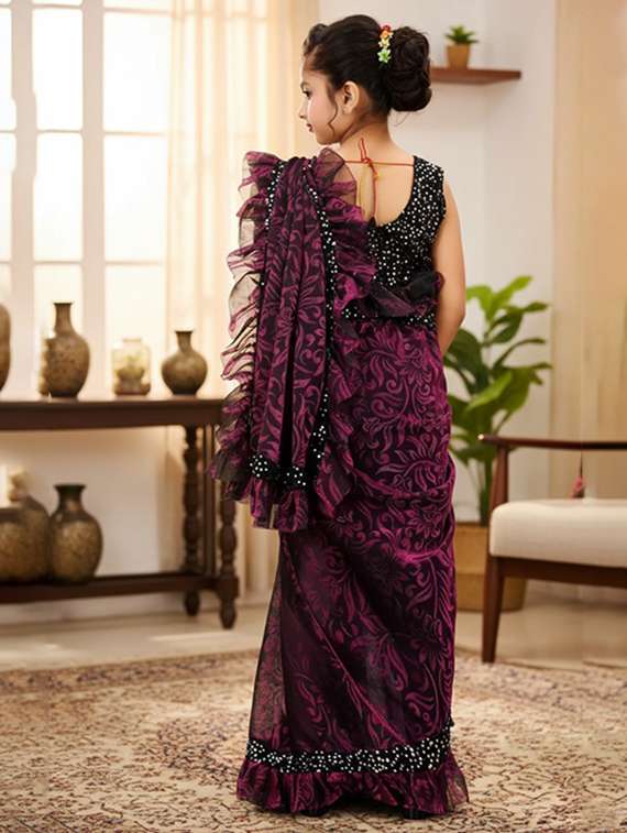 girls self design ready to wear saree - 22425049 -  Standard Image - 2