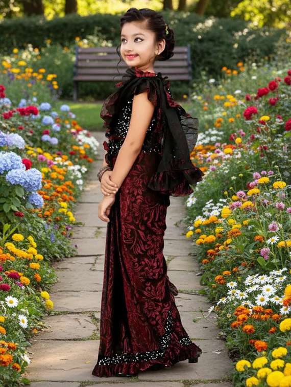 girls self design ready to wear saree - 22425051 -  Standard Image - 2