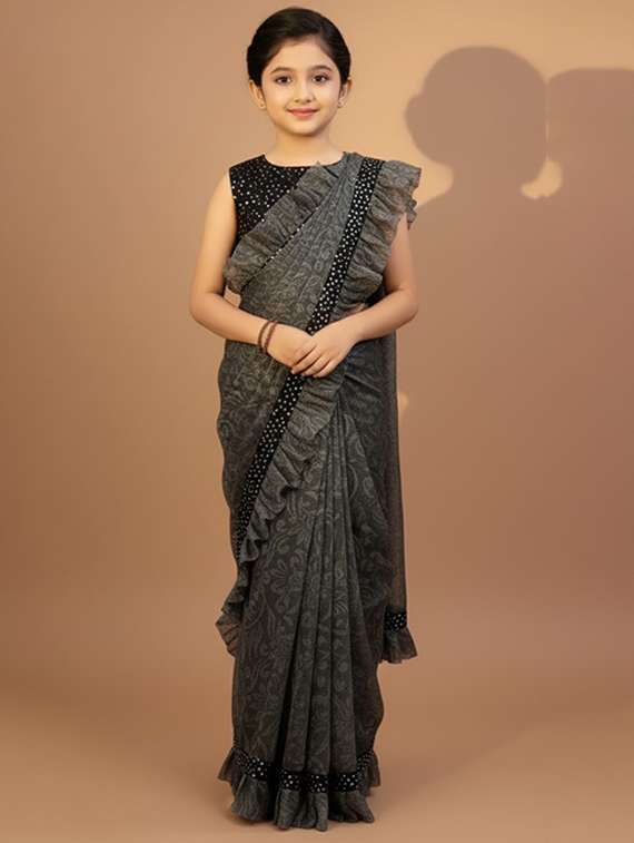 girls self design ready to wear saree - 22425054 -  Standard Image - 2