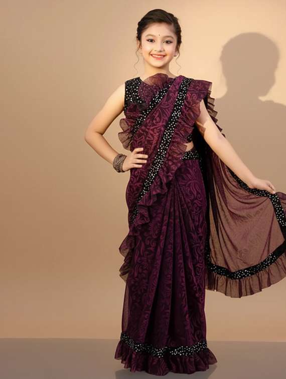 girls self design ready to wear saree - 22425055 -  Standard Image - 2