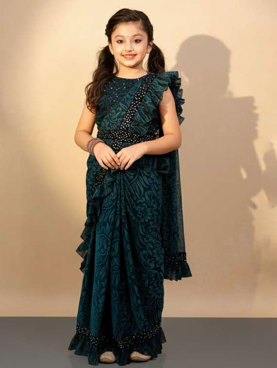 girls self design ready to wear saree - 22425056 -  Standard Image - 2