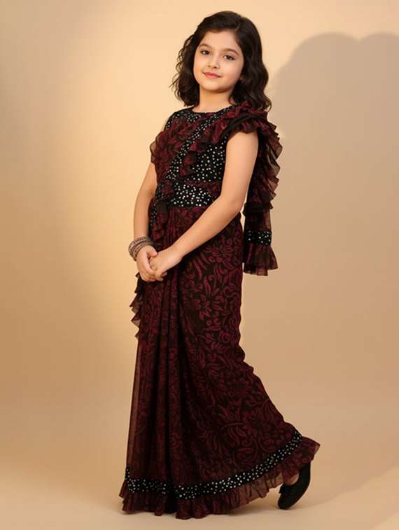 girls self design ready to wear saree - 22425057 -  Standard Image - 2