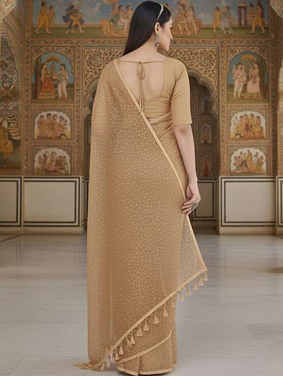 women solid with work embellished saree with blouse - 22425210 -  Standard Image - 2