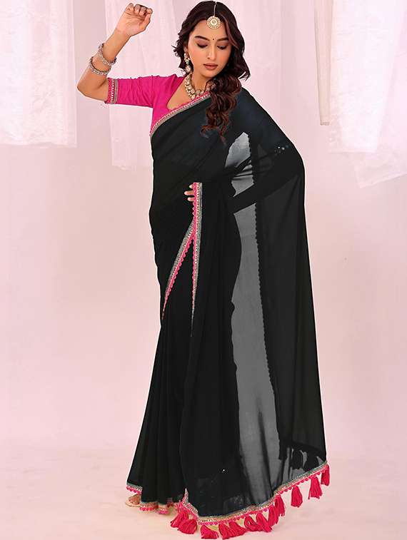 women solid plain saree with blouse - 22425339 -  Standard Image - 2