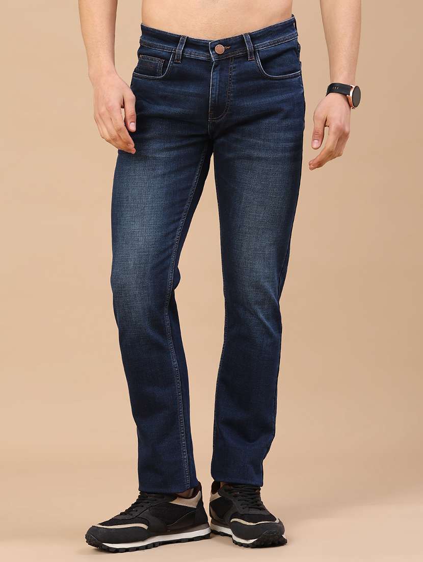 men washed mid rise full length slim fit jeans