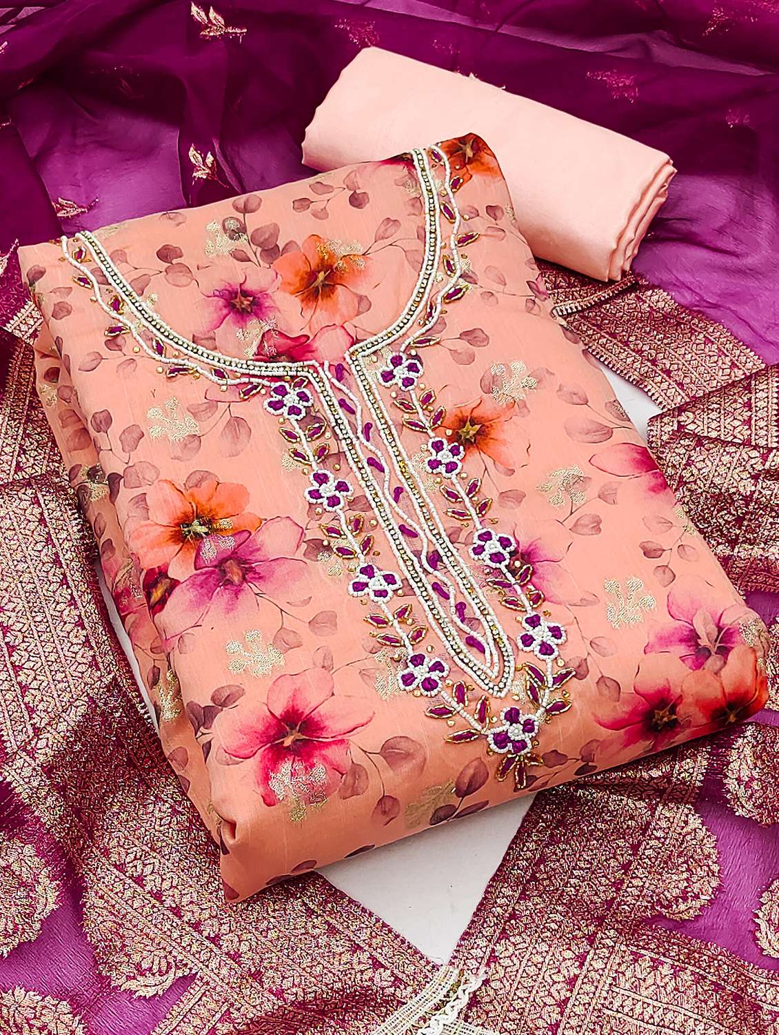 Women Floral Printed Unstitched Suit Set - 22429673 -  Standard Image - 2