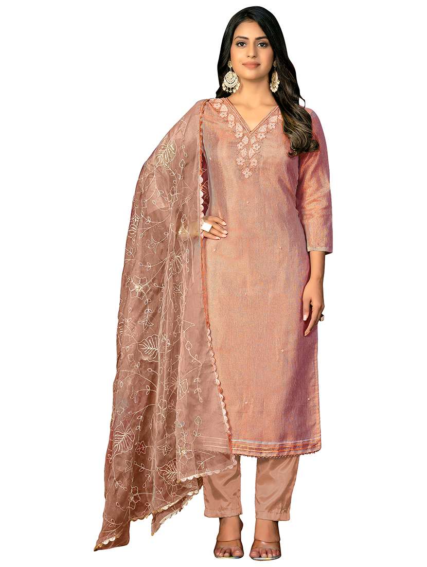 women solid with work unstitched suit set