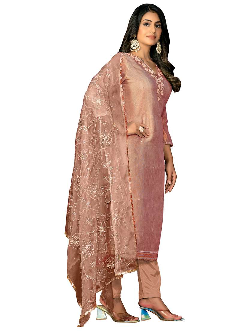 Women Solid With Work Unstitched Suit Set - 22429764 -  Standard Image - 2