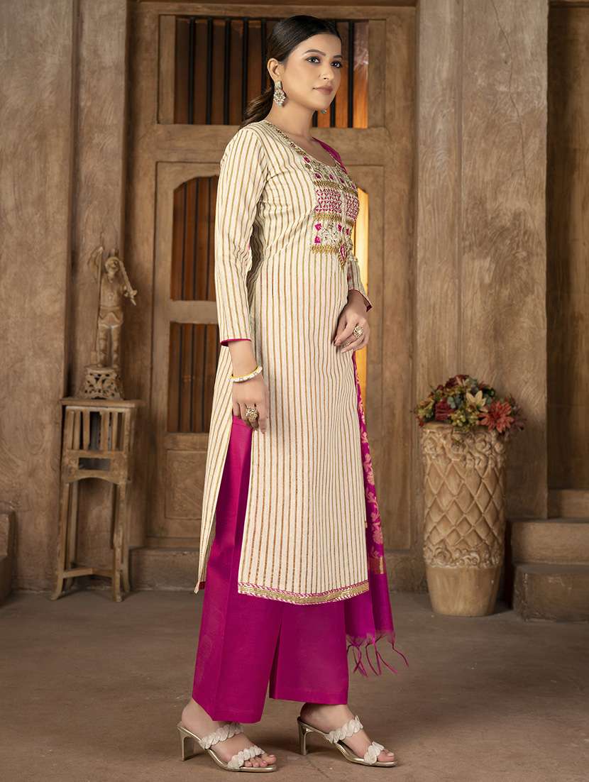 women striped unstitched suit set - 22429832 -  Standard Image - 2