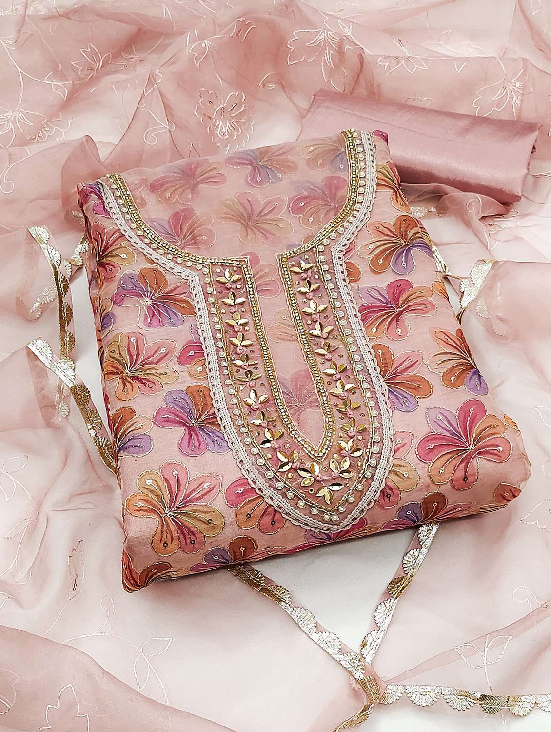 women floral printed unstitched suit set