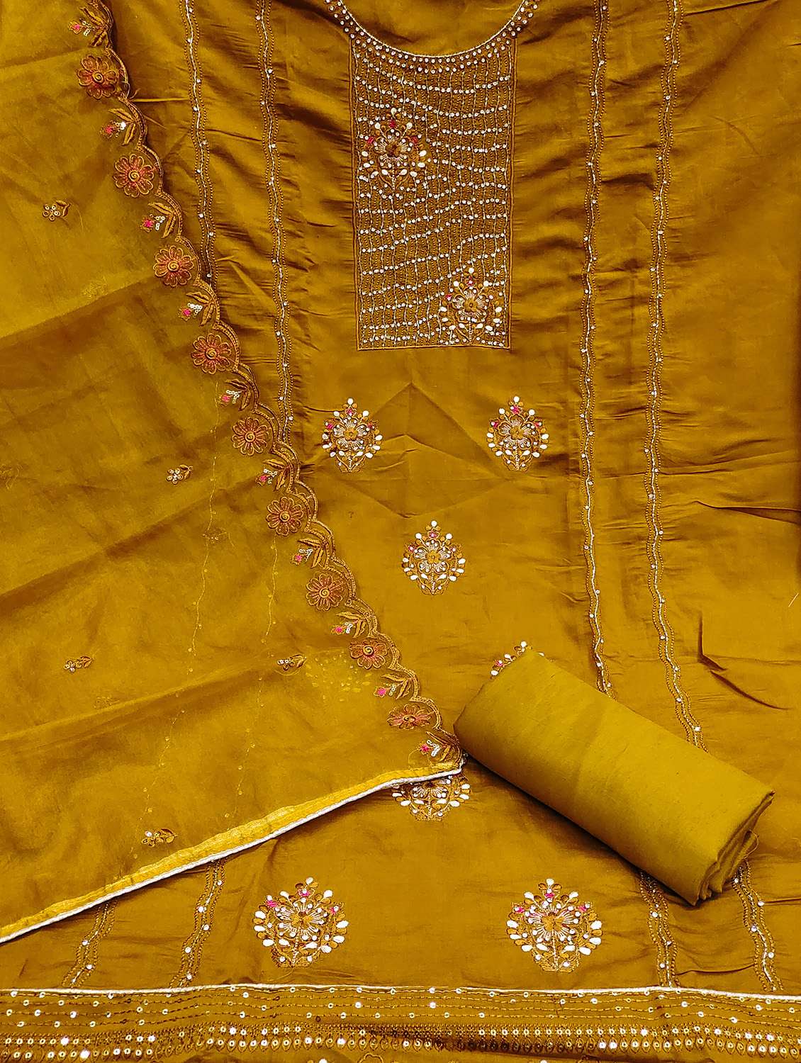 women solid with work unstitched suit set - 22430069 -  Standard Image - 2