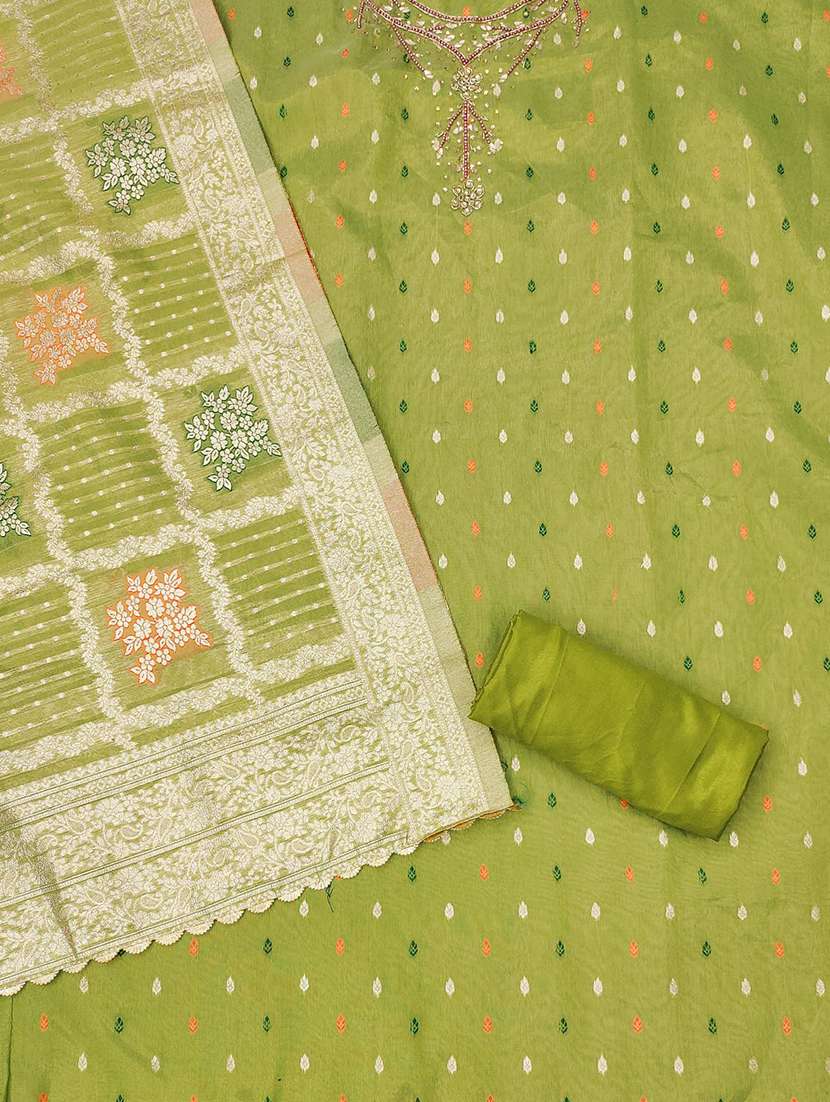 green silk blend unstitched suit - 22430071 -  Standard Image - 2