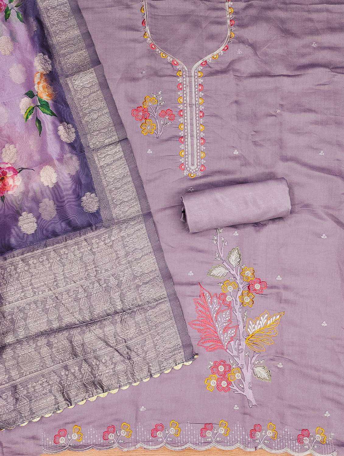 women solid with work unstitched suit set - 22430172 -  Standard Image - 2