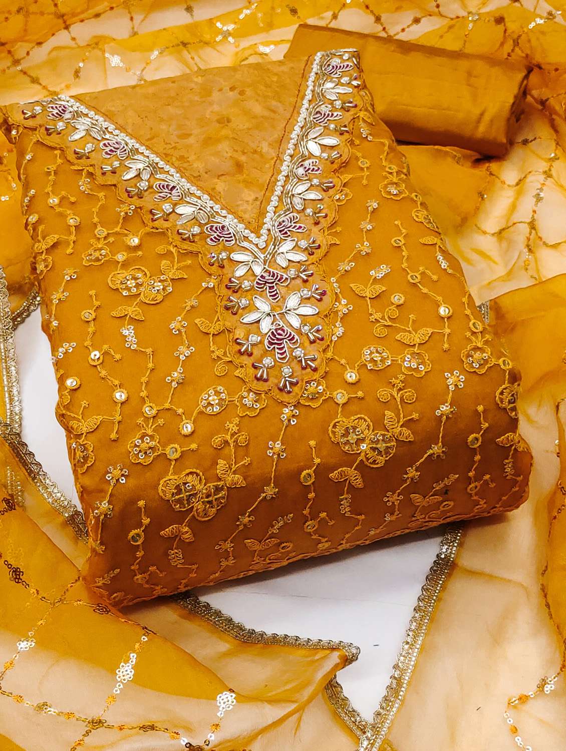 women solid with work unstitched suit set - 22430236 -  Standard Image - 2