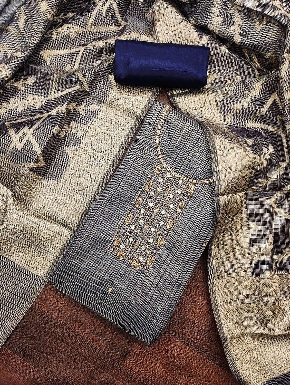 Women Checkered Unstitched Suit Set - 22430245 -  Standard Image - 2