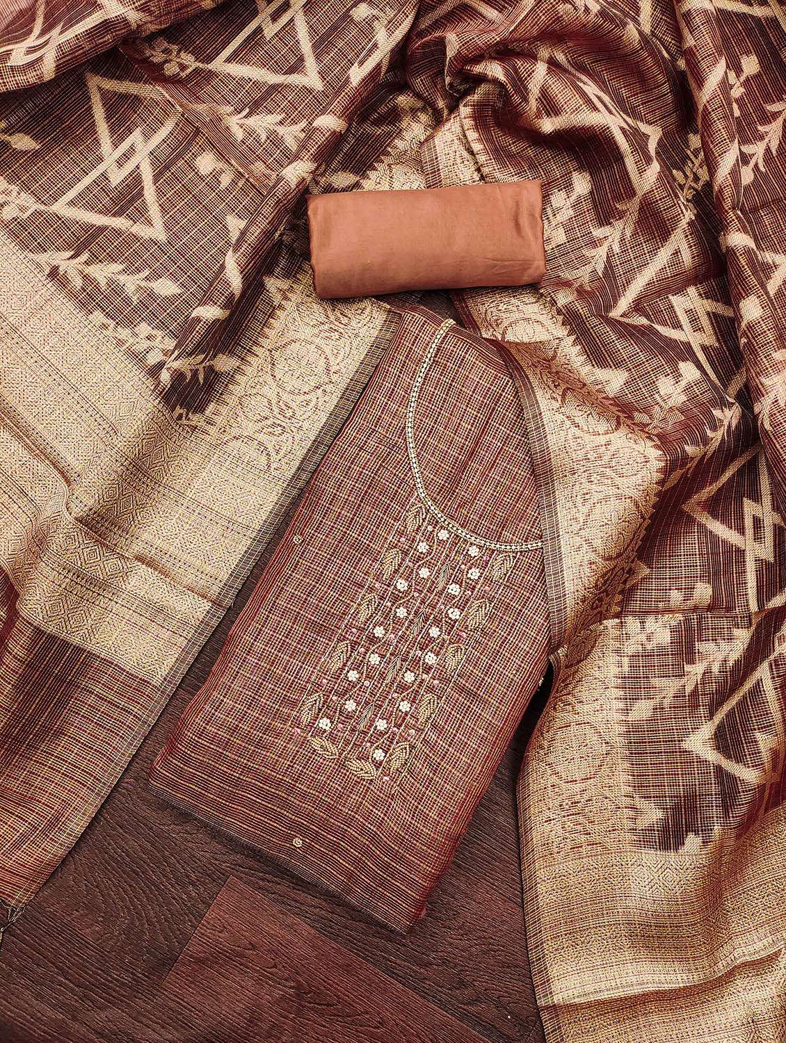 women checkered unstitched suit set - 22430247 -  Standard Image - 2