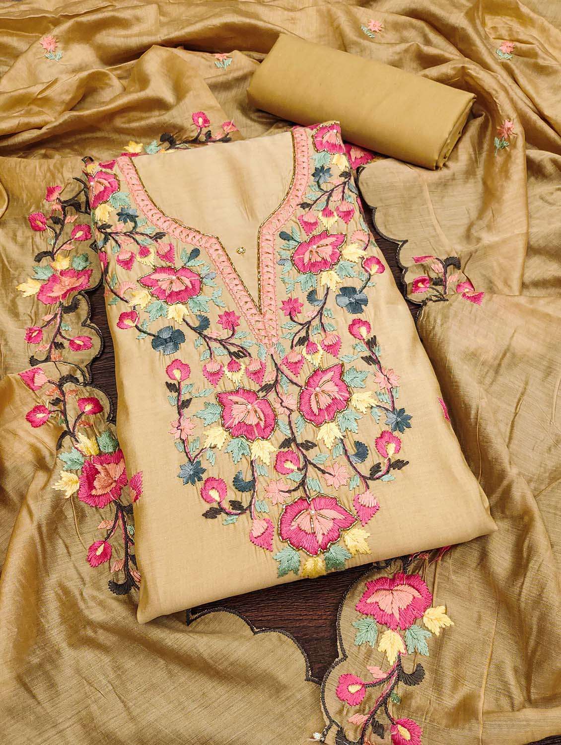 women solid with work unstitched suit set - 22430284 -  Standard Image - 2