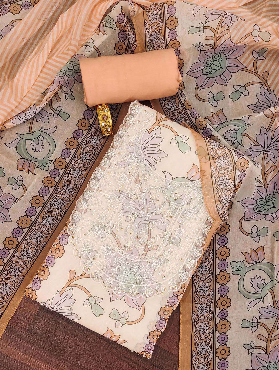women floral printed unstitched suit set