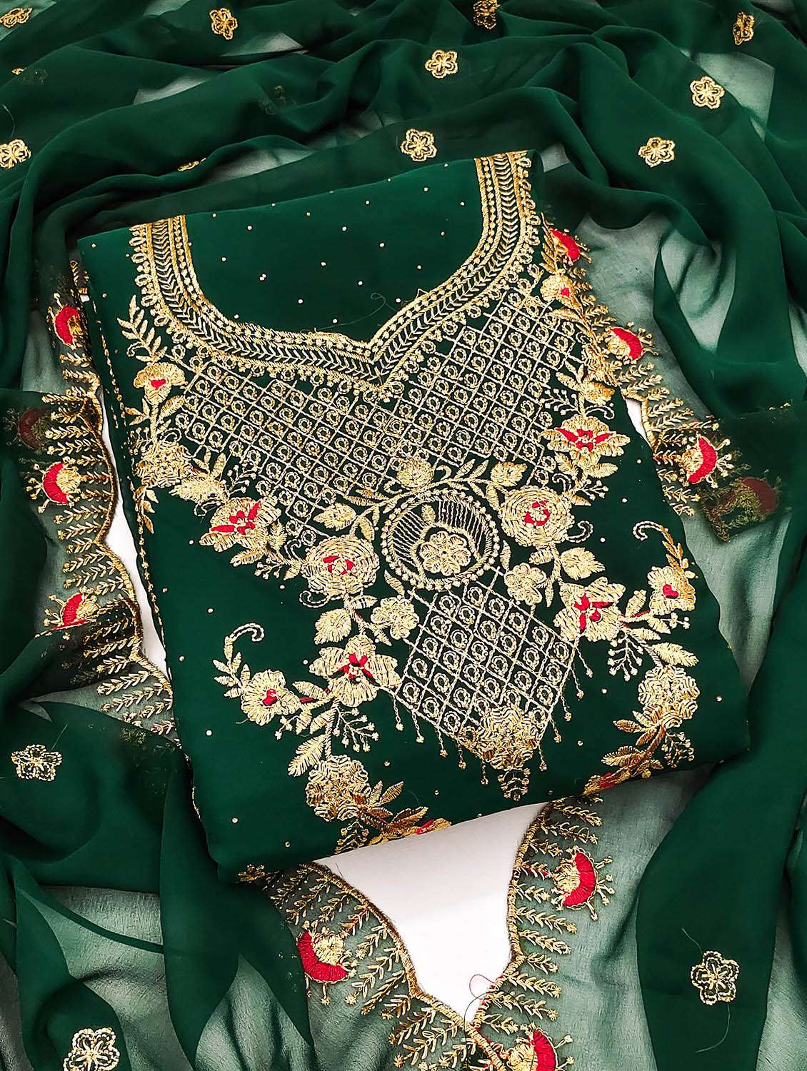 women solid with work unstitched suit set