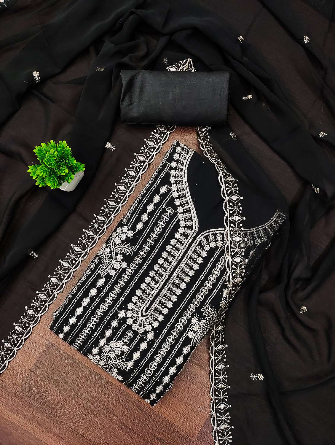 women solid with work unstitched suit set