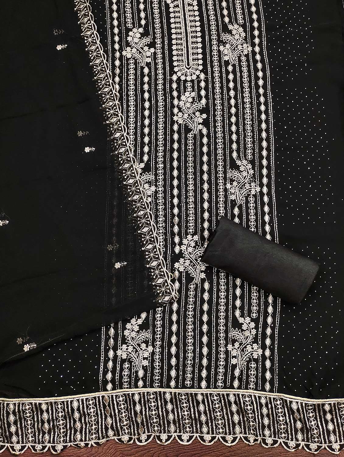 Women Solid With Work Unstitched Suit Set - 22430797 -  Standard Image - 2