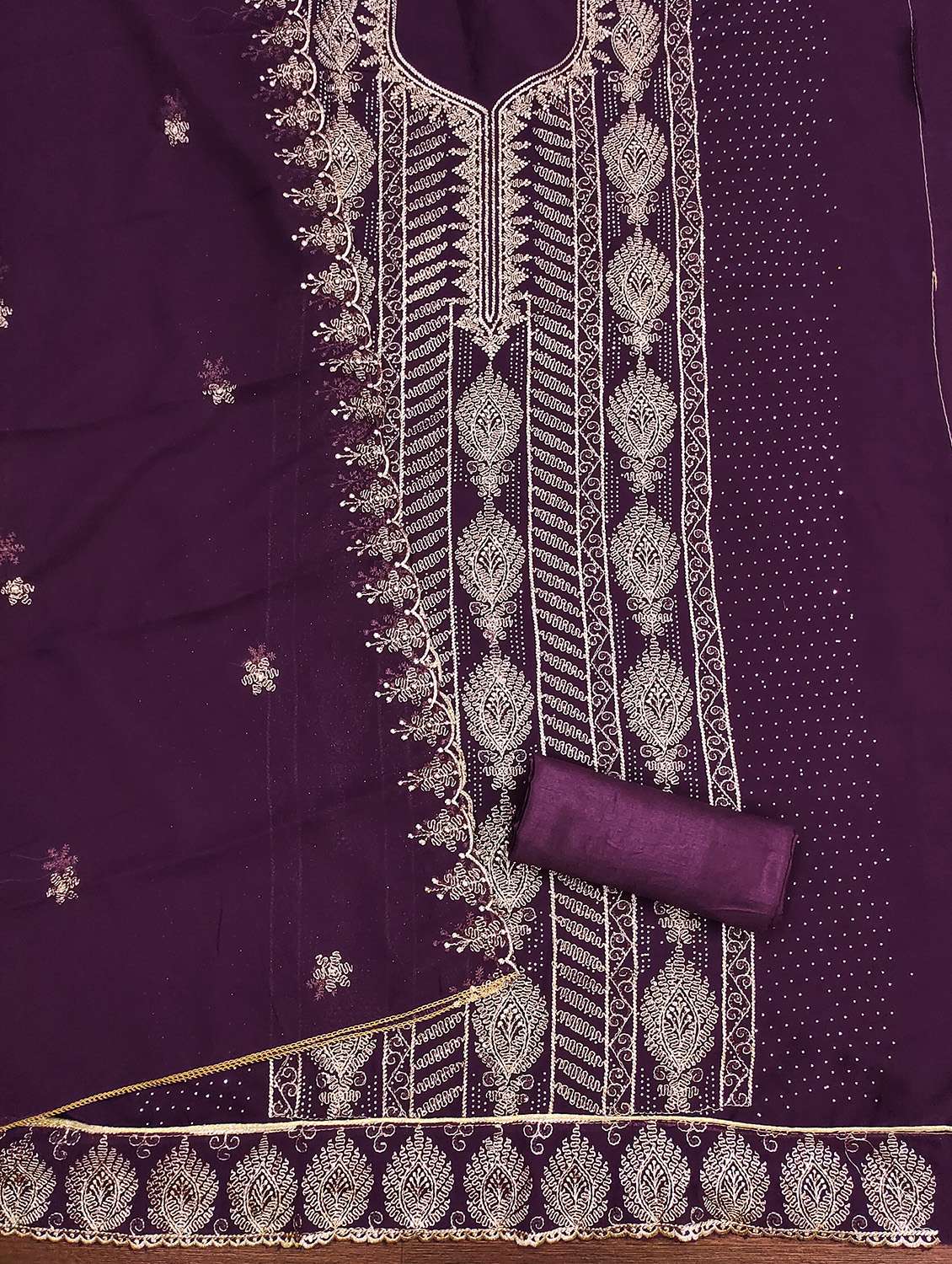 Women Solid With Work Unstitched Suit Set - 22430803 -  Standard Image - 2
