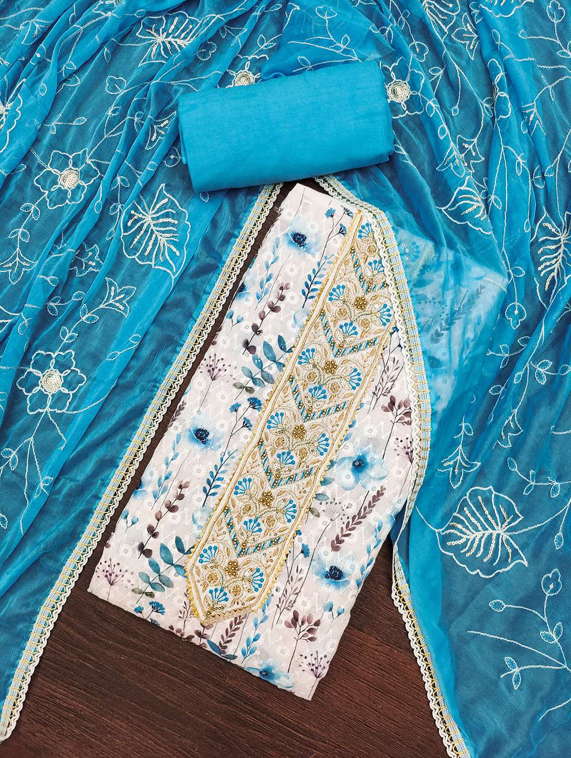 women floral printed unstitched suit set