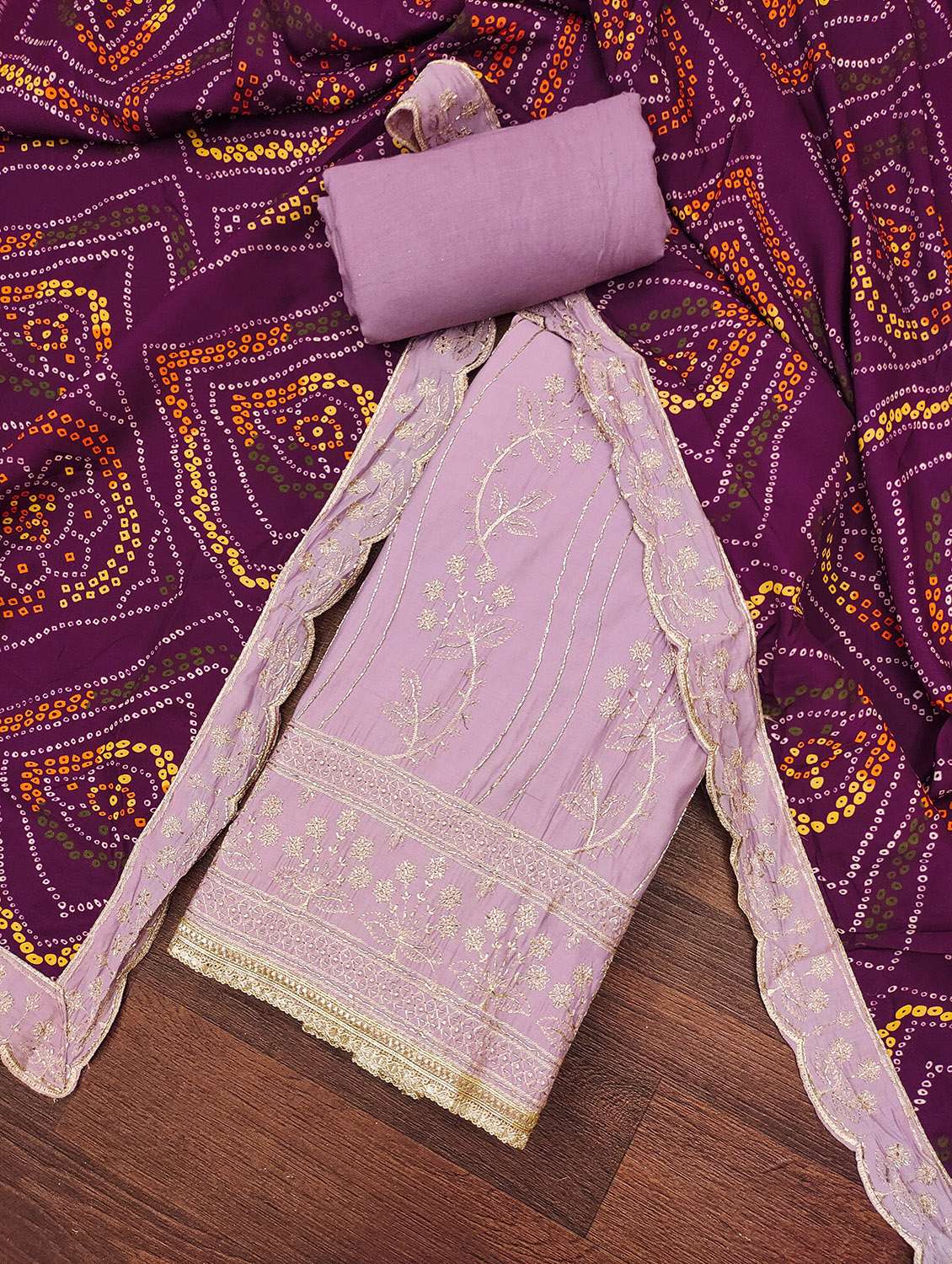 women solid with work unstitched suit set