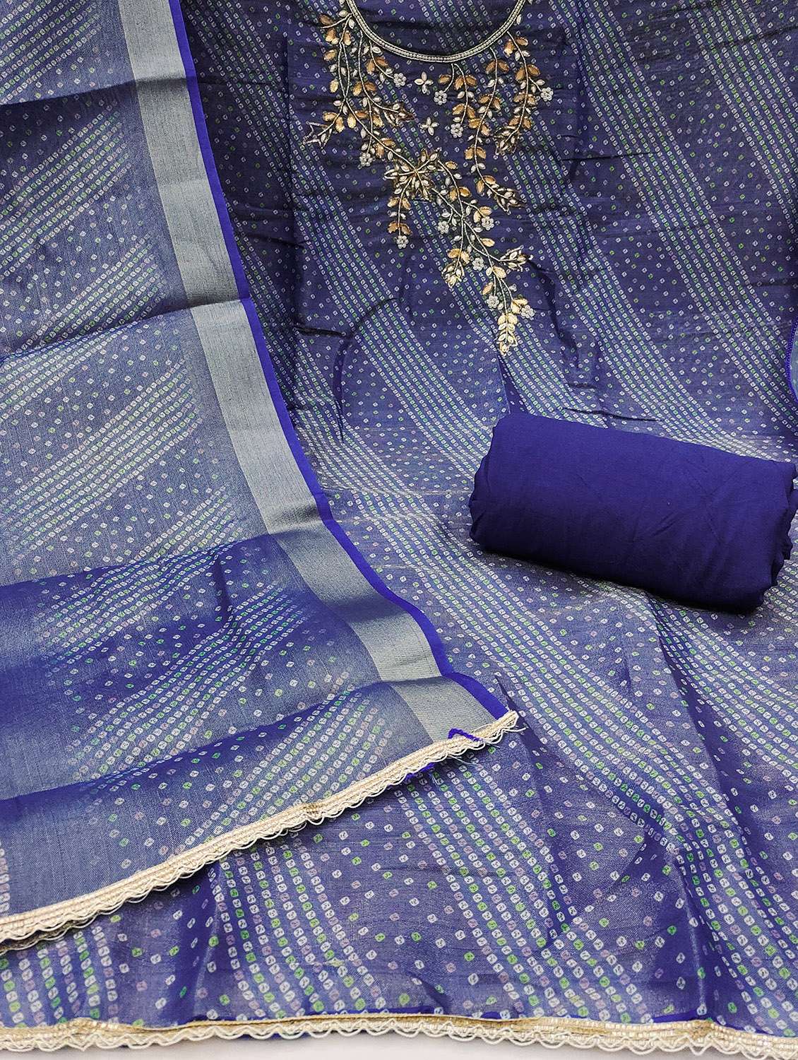 Women Bandhani Printed Unstitched Suit Set - 22431393 -  Standard Image - 2
