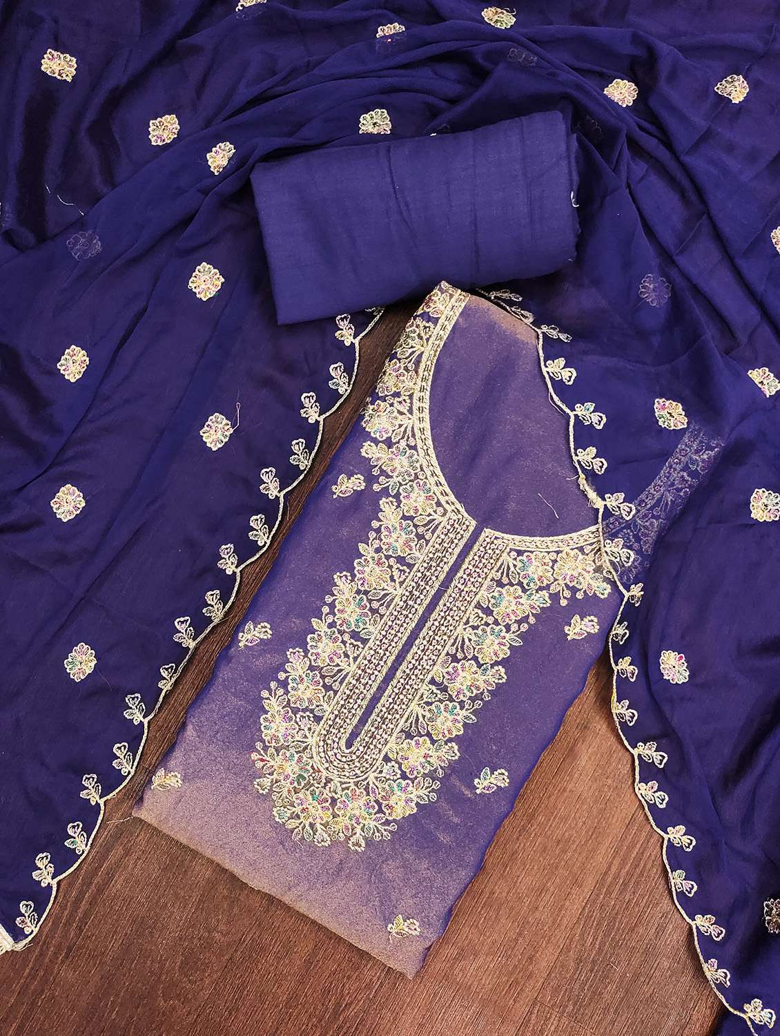 women solid with work unstitched suit set